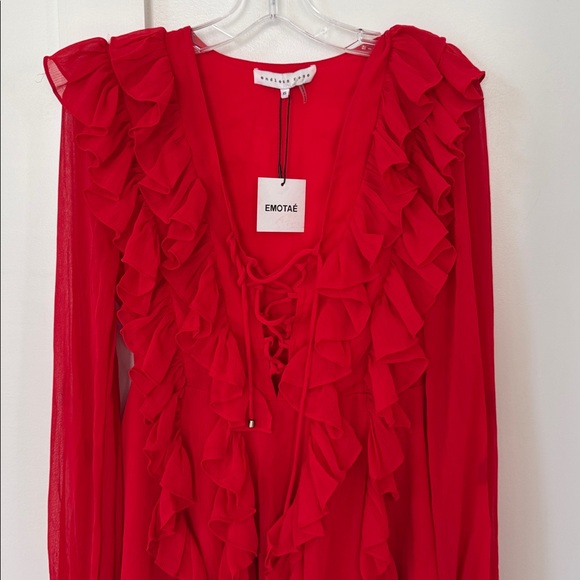 NWT Anthropologie Endless Rose LONG-SLEEVE RUFFLE MINI DRESS Size XS - Picture 3 of 10